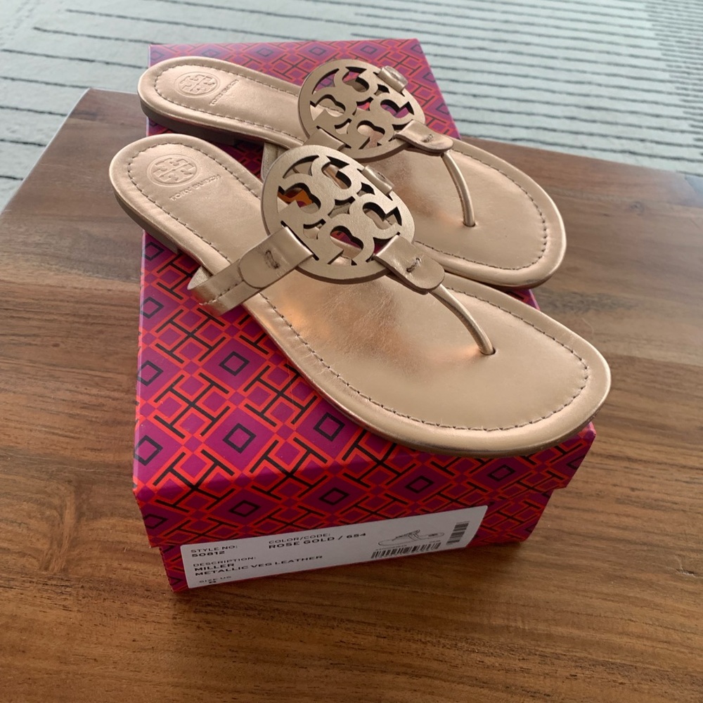 Beautiful Rose Gold TB Miller Sandals